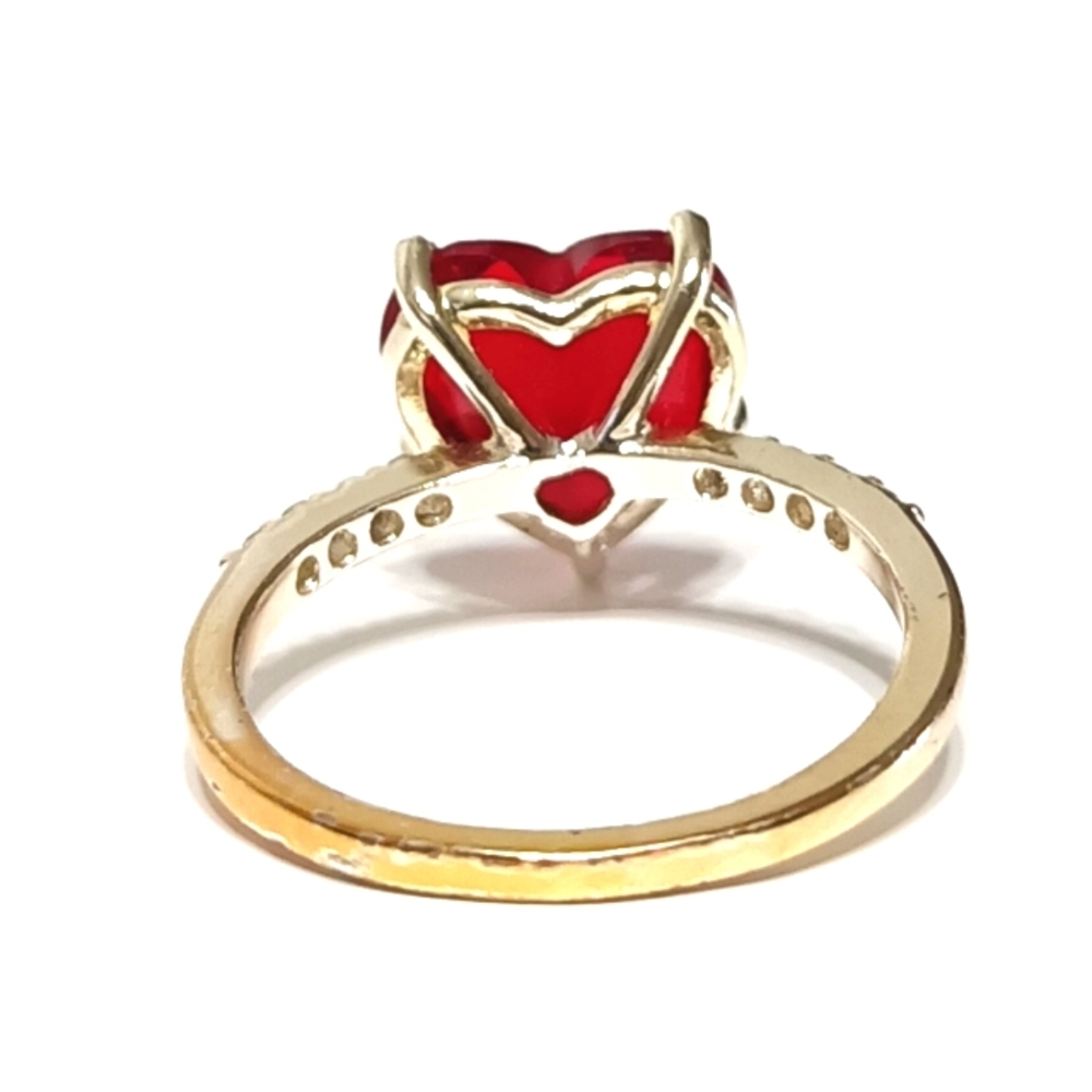Heart Shaped Red Gemstone Ring Hearts Valentine - Picture 2 of 4